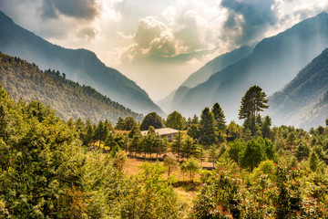 The valleys on the trek to Phakding in Nepal.