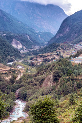 Dhudh Kosi river valley near Phakding, Nepal. - obrazy, fototapety, plakaty