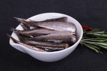 Anchovy fish snack in the bowl