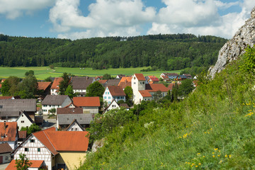 Fototapeta premium Ausblick auf Gutenstein bei Sigmaringen im Oberen Donautal