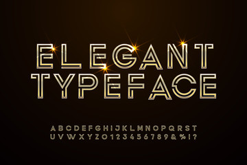 Elegant golden font and alphabet in Art deco style.