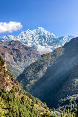 Himalayan mountains landscape on the trek to Everest Base Camp in Nepal.