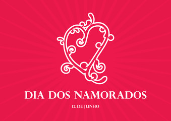 Dia dos Namorados vector. Lovers' Day vector. Brazilian feast of love. White floral heart on a red background. Valentine's Day romantic background. Important day