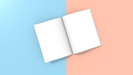 Fototapeta premium Empty book mockup on a blue and pink background. Template for book advertisement. 3D rendering.