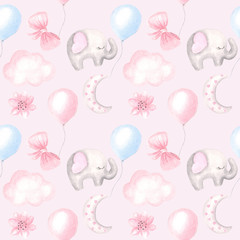 Watercolor illustration for children's design for girls. Cute pink pictures. Children's textile seamless pattern.