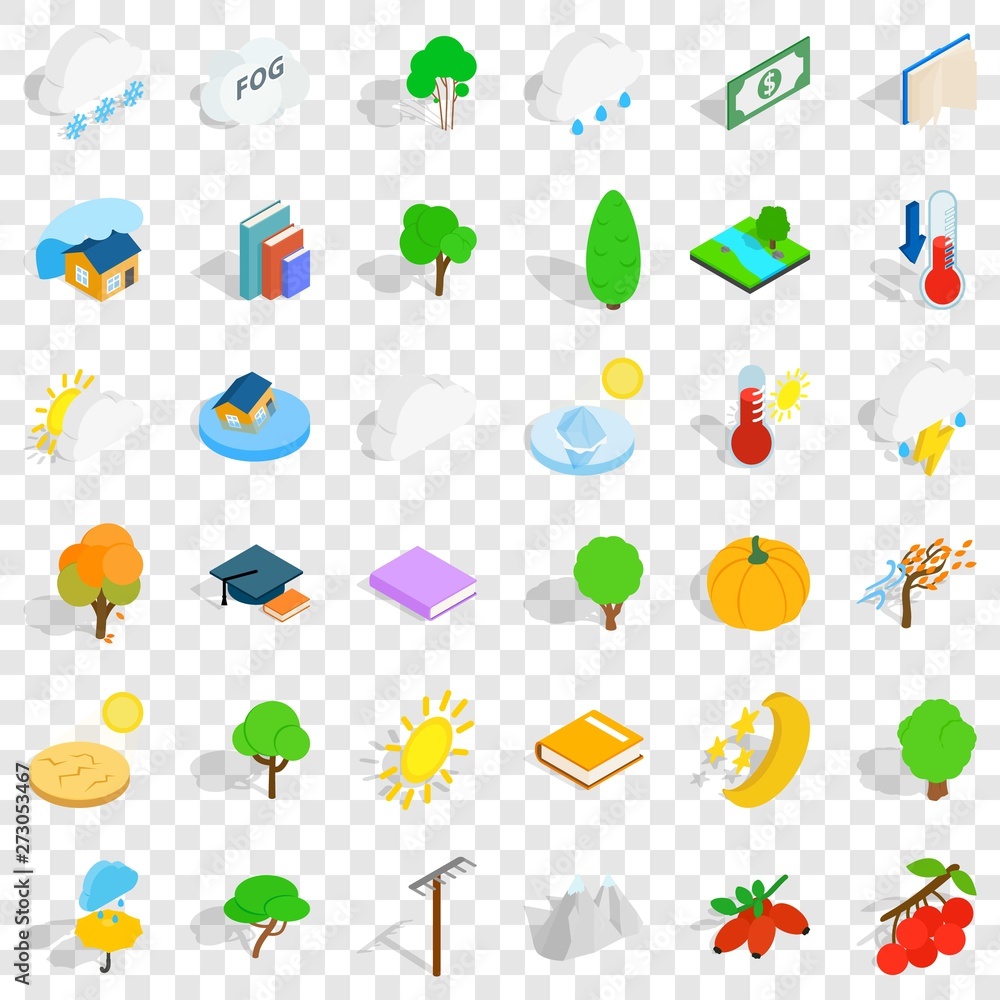 Aufkleber forest icons set. isometric style of 36 forest vector icons for web for any design