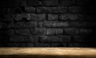 Old wood plank with abstract old brick wall background for product display