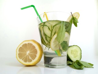Water with lemon and cucumber, healthy lifestyle