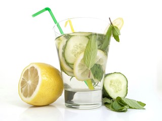 Water with lemon and cucumber, healthy lifestyle