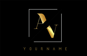 AV Golden Letter Logo with Cutted and Intersected Design