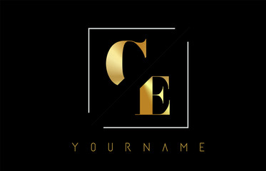CE Golden Letter Logo with Cutted and Intersected Design