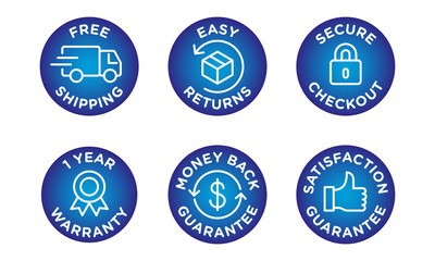E-commerce security badges risk-free shopping icons set