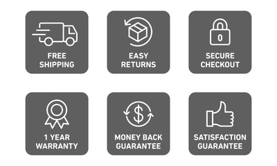 E-commerce security badges risk-free shopping icons set