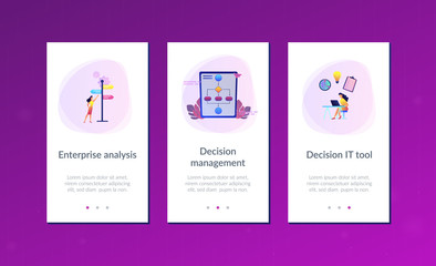 Business analyst with laptop, idea lightbulb and waymark. Decision management, enterprise analysis, decision IT tool and decision system concept. Mobile UI UX GUI template, app interface wireframe