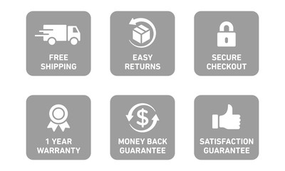 E-commerce security badges risk-free shopping icons set