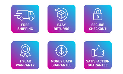 E-commerce security badges risk-free shopping icons set