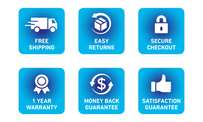 E-commerce security badges risk-free shopping icons set
