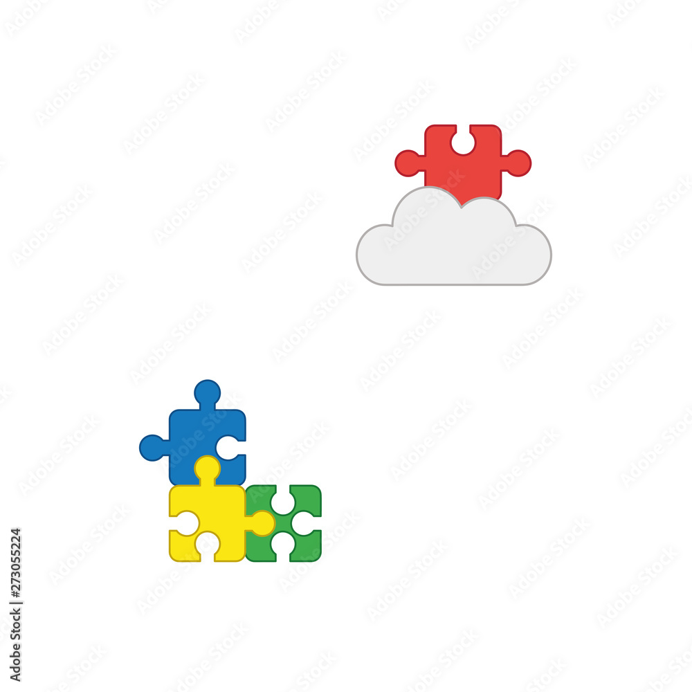 Aufkleber vector icon concept of three puzzle pieces connected and missing puzzle piece on cloud.