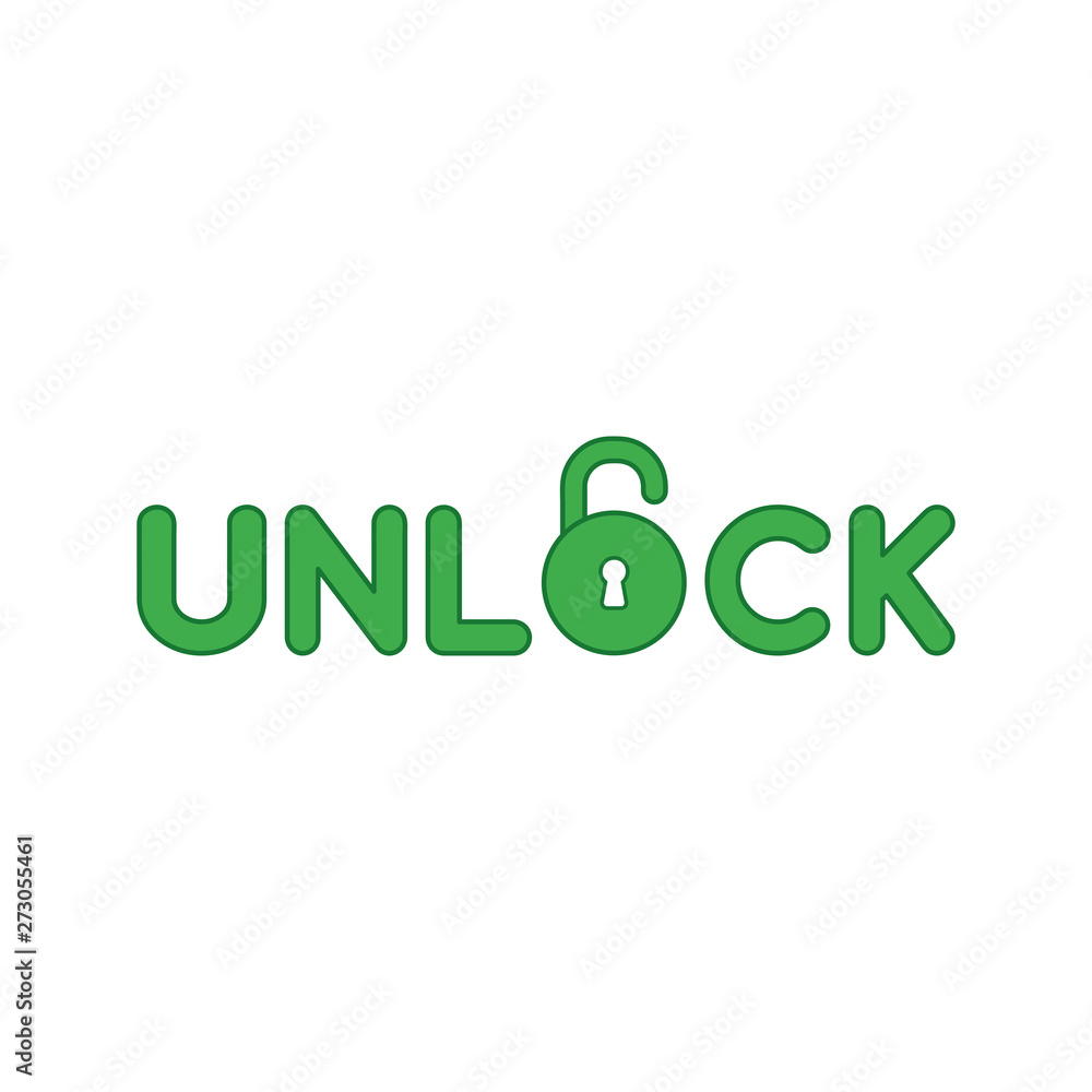 Poster vector icon concept of unlock text with opened padlock.