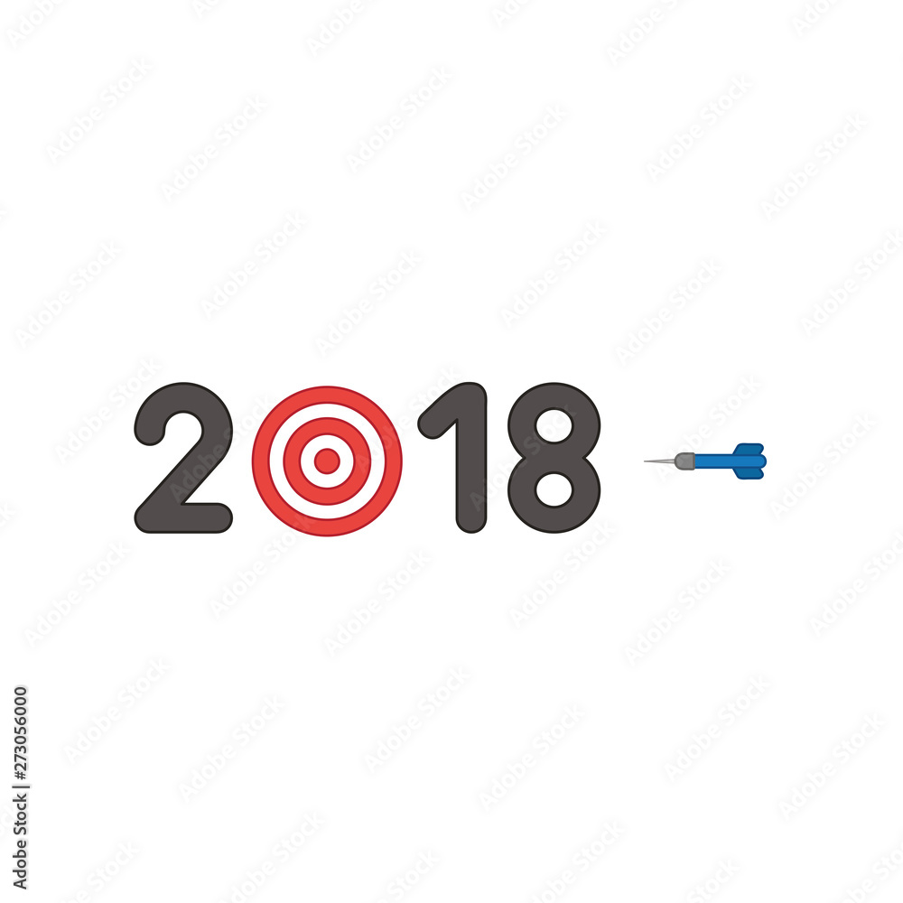 Poster vector icon concept of year of 2018 word text with bulls eye and dart.