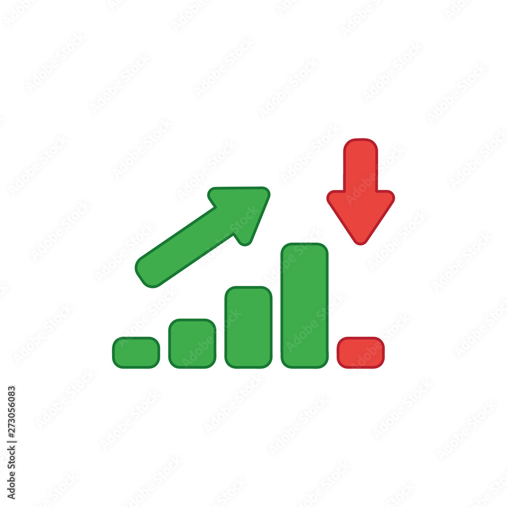 Poster vector icon concept of sales bar chart moving up and moving down with arrows pointing up and down.
