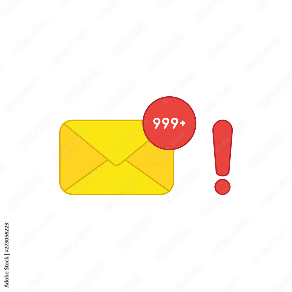 Poster vector icon concept of closed envelope email and lot of junk spam emails with exclamation mark.