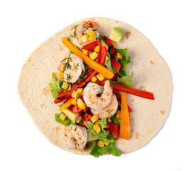 burrito with vegetables and tortilla