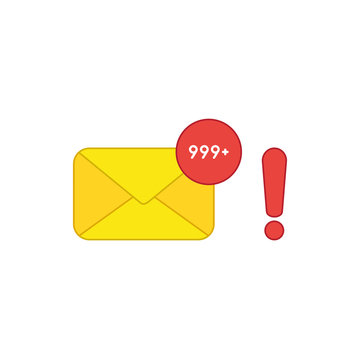 Vector Icon Concept Of Closed Envelope Email And Lot Of Junk Spam Emails With Exclamation Mark.