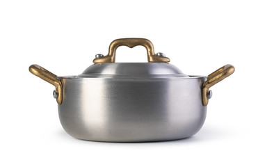 Stainless pan on white