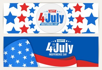 Set of horizontal festive banners of American Independence Day. Vector
