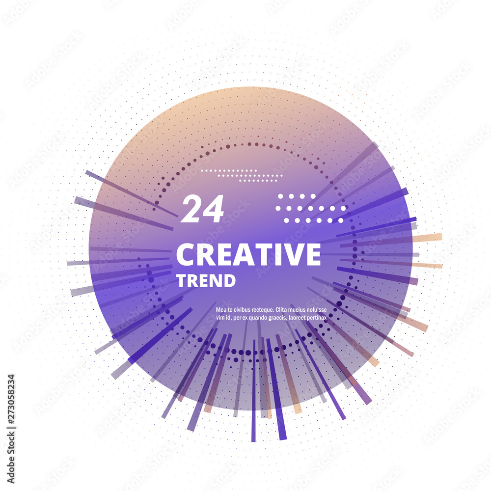 Poster halftone circles with ray lines design element