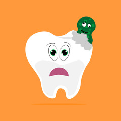 Animated character of a molar tooth and a caries.