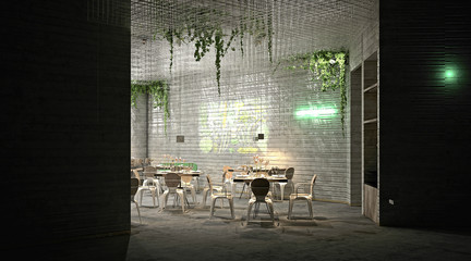 3d render cafe restaurant