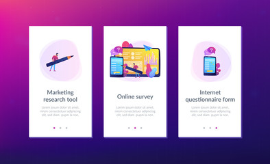 Businessman completing online survey form on smartphone screen. Online survey, internet questionnaire form, marketing research tool concept. Mobile UI UX GUI template, app interface wireframe