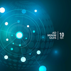 Abstract glow connect shapes on dark blue background. Connection structure with geometric modern technology concept. Vector illustration