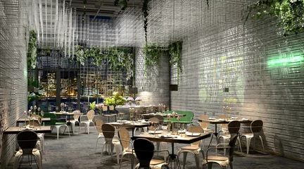 Rolgordijnen 3d render cafe restaurant © murattellioglu