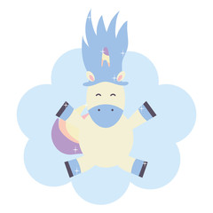 cute adorable unicorn floating in cloud fairy character