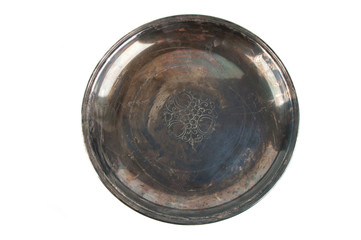 Vintage metal plate isolated on white background.