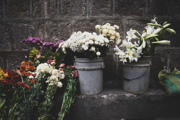 Bouquets of Flowers for Sale at Street Market in Guatemala