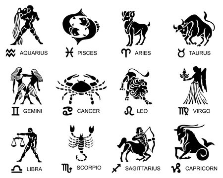 Black silhouette of zodiac signs on a white background