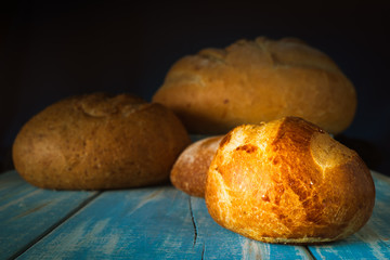 Bread on a blue table