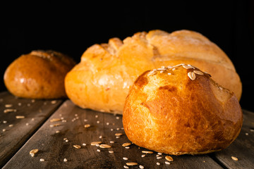 Breads on an old wooden table