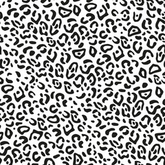 Leopard black and white skin print. Vector seamless pattern. African animal popular trendy background. Exotic paradise