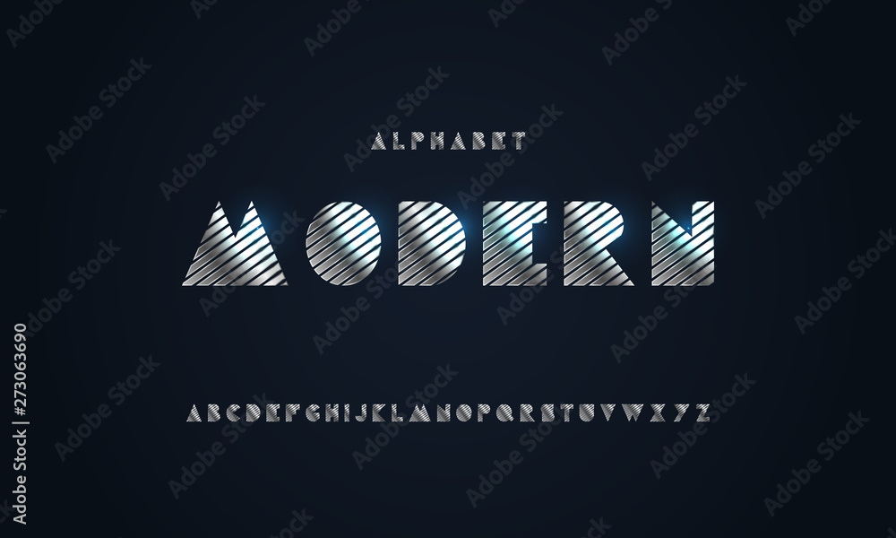 Sticker Modern stylized font and alphabet.