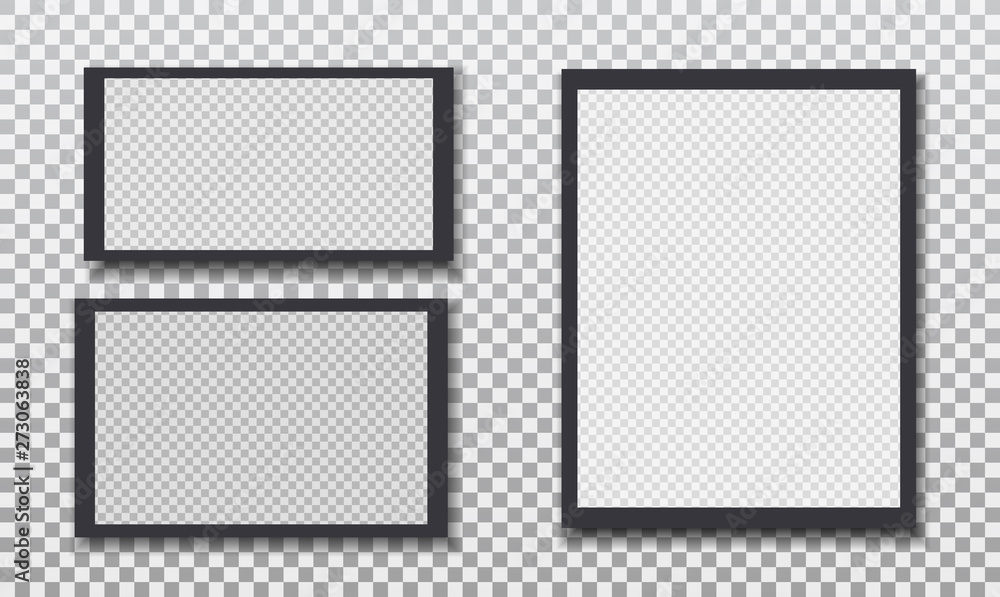 Aufkleber set of black rectangular frames with soft shadow for text or picture is on squared background