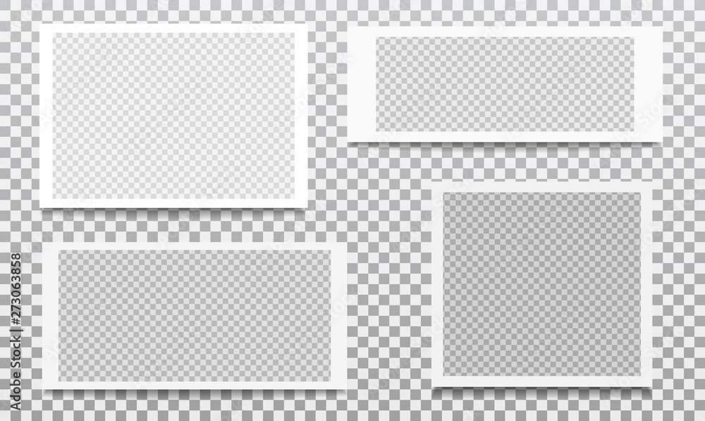Aufkleber set of white rectangular paper frames with soft shadow for text or picture is on squared background