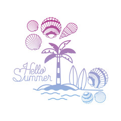 hello summer label with colorful image