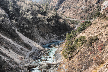 Imja Khola river landscape on Everest Base Camp Trek in Nepal.