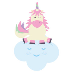 cute adorable unicorn and clouds kawaii fairy characters