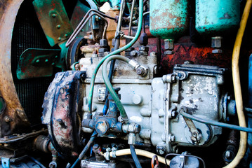 Fototapeta premium Motor tractor close up. Agrotechnology.